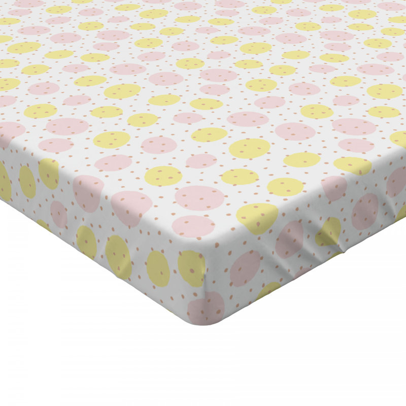 Full Size Pink and Yellow Polka Dot Microfiber Fitted Sheet