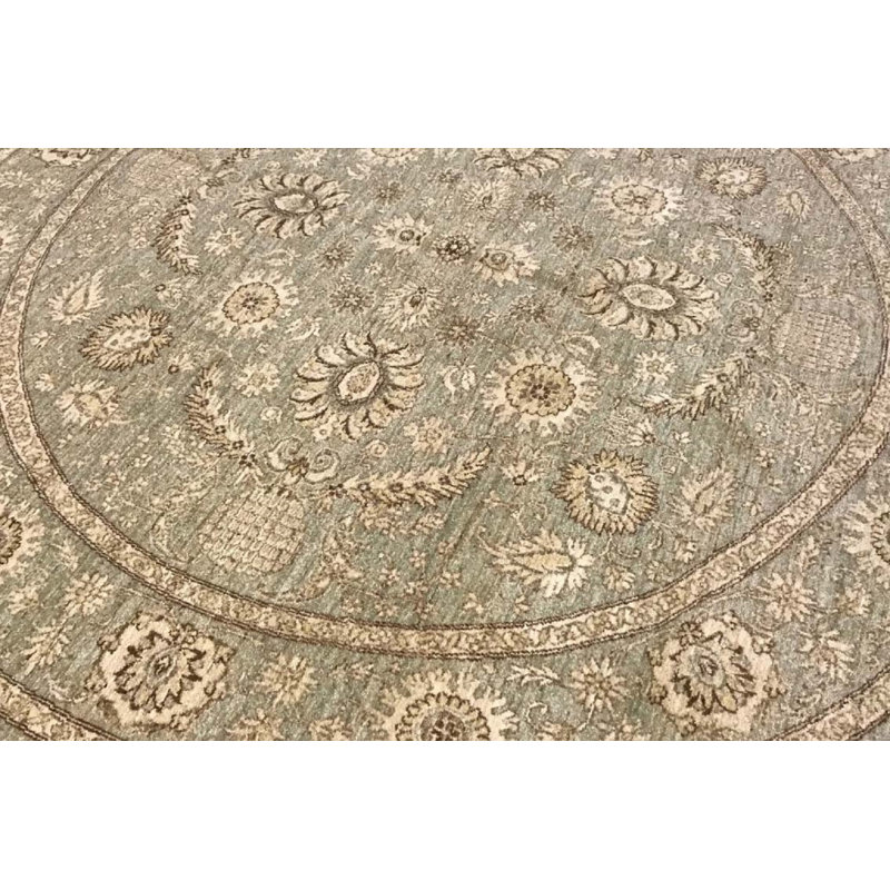 Hand-Knotted High-Quality Beige Round Area Rug
