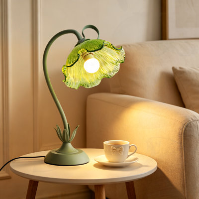 Vintage Flower Table Lamp Cute Lily Bedside Table Lamps, 3 Colours Modes Flower Desk Lamp Bedroom Green Floral Led Reading Light