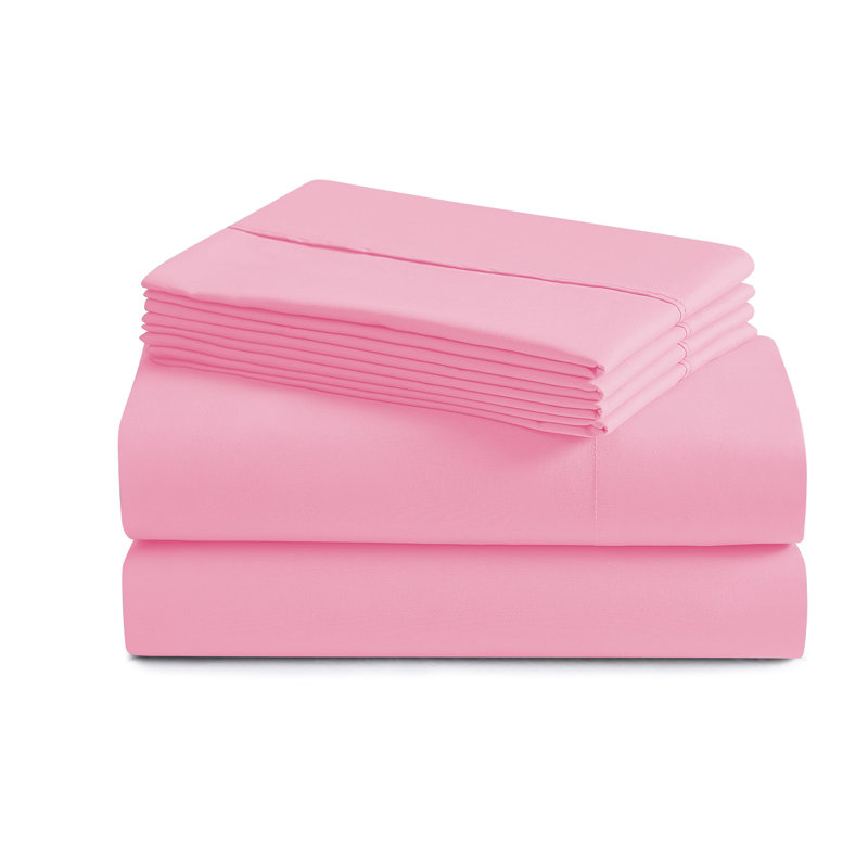 Ensemble de draps luxueux en microfibre douce avec taies d'oreiller en prime, Rose, Double
