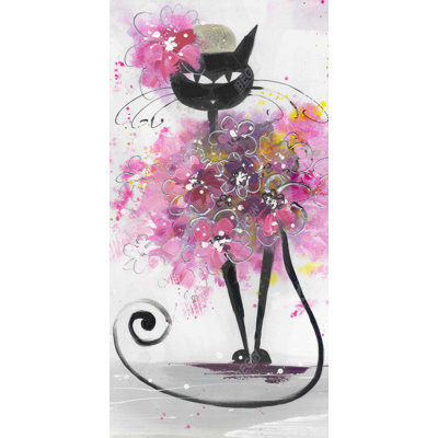 Cartoon cat with pink flowers - 15.75"x31.50" Desk mat