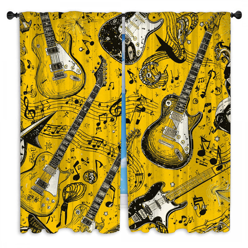 Rideaux obscurcissant et obscurcissant Guitare électrique Guitare Notes de musique - 2 panneaux, 40 po x 82 po - 2 panneaux