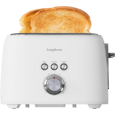 Longdeem 2-Slice Toaster 1.5" Extra Wide Slot Stainless Steel With High Lift Lever, 6 Presets & Bagel/Defrost/Cancel Function, Removal Crumb Tray, Under Base Cord Storage, White