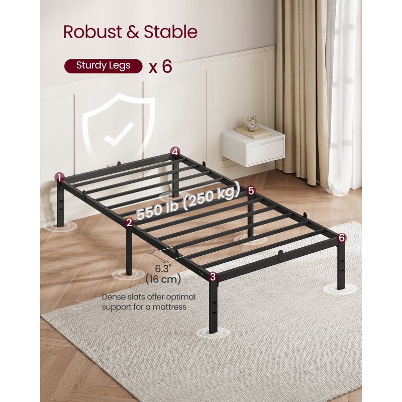 Metal Bed Frame, 190 Cm, Under-Bed Space, Modern Style, For Guest Room, Easy Assembly, Ink Black, Single (3')