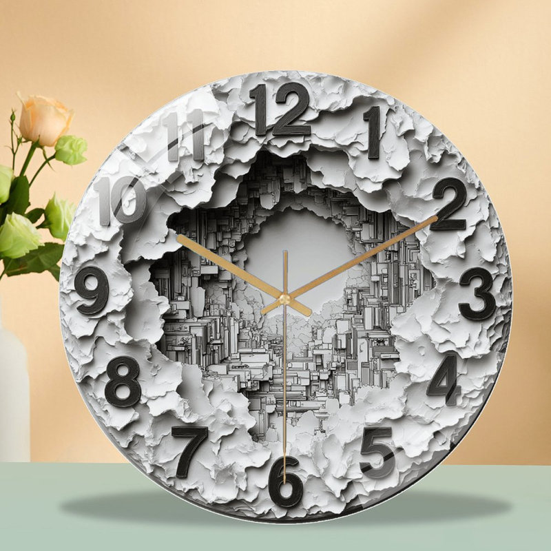 Horloge murale blanche texturée abstraite 12 po
