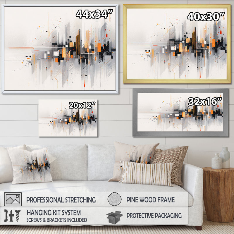 " Gray Symmetrical Meets ", 24" H x 32" W x 1" D, Black Picture Framed