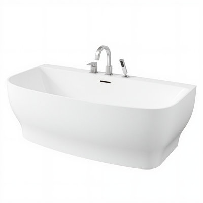 Bank Series 65 In. X 31 In. Flat Bottom Acrylic Freestanding Soaking Bathtub With Center Drain, Faucet