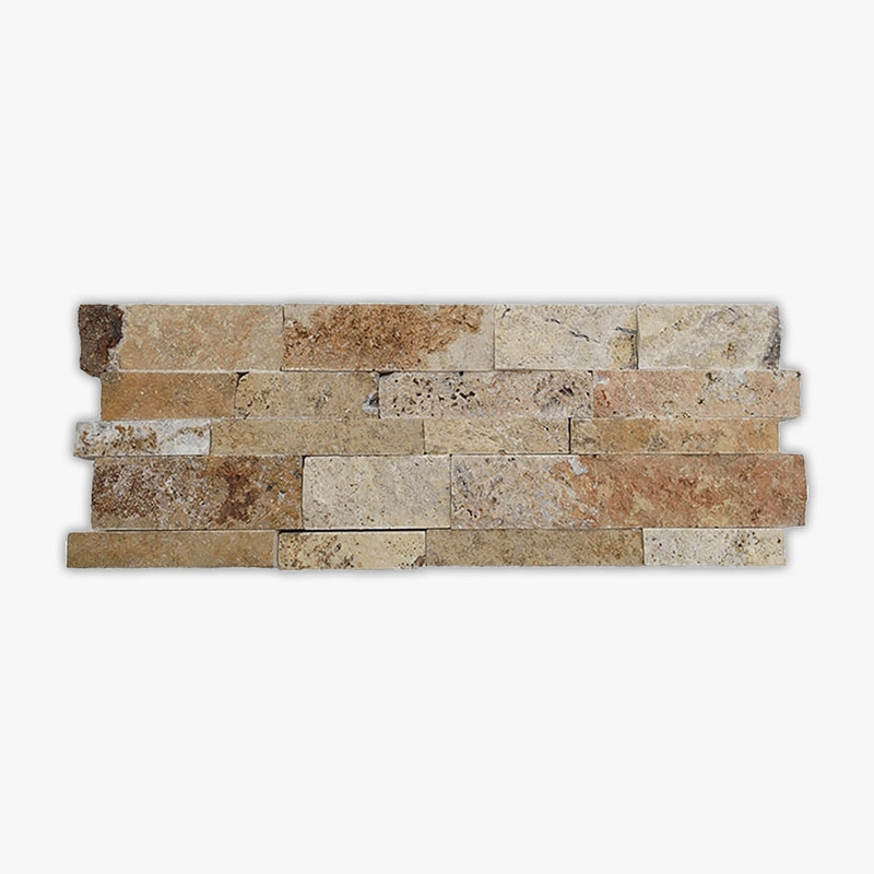 Scabos Splitface 7x20 Interlocking Travertine Ledger Panel, Brown