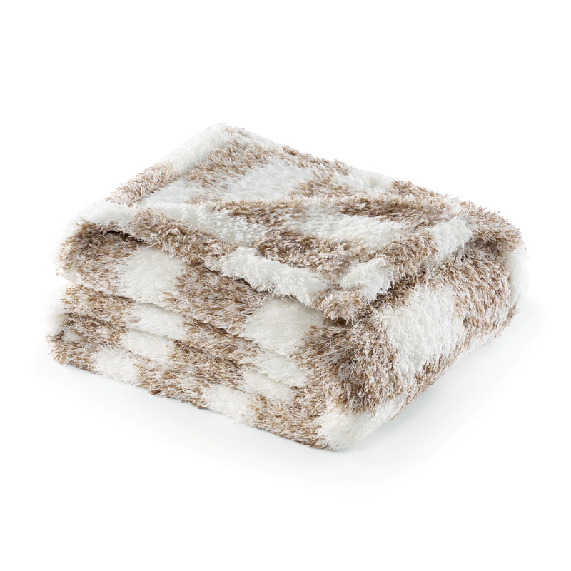 Jeté en chenille à carreaux CBCHome, Brun taupe