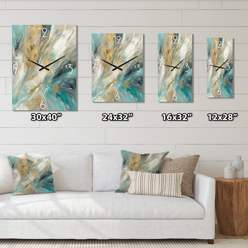 Horloge murale abstraite Golden Hour In Turquoise Waves IV, H 32 po x l 24 po x P 1 po