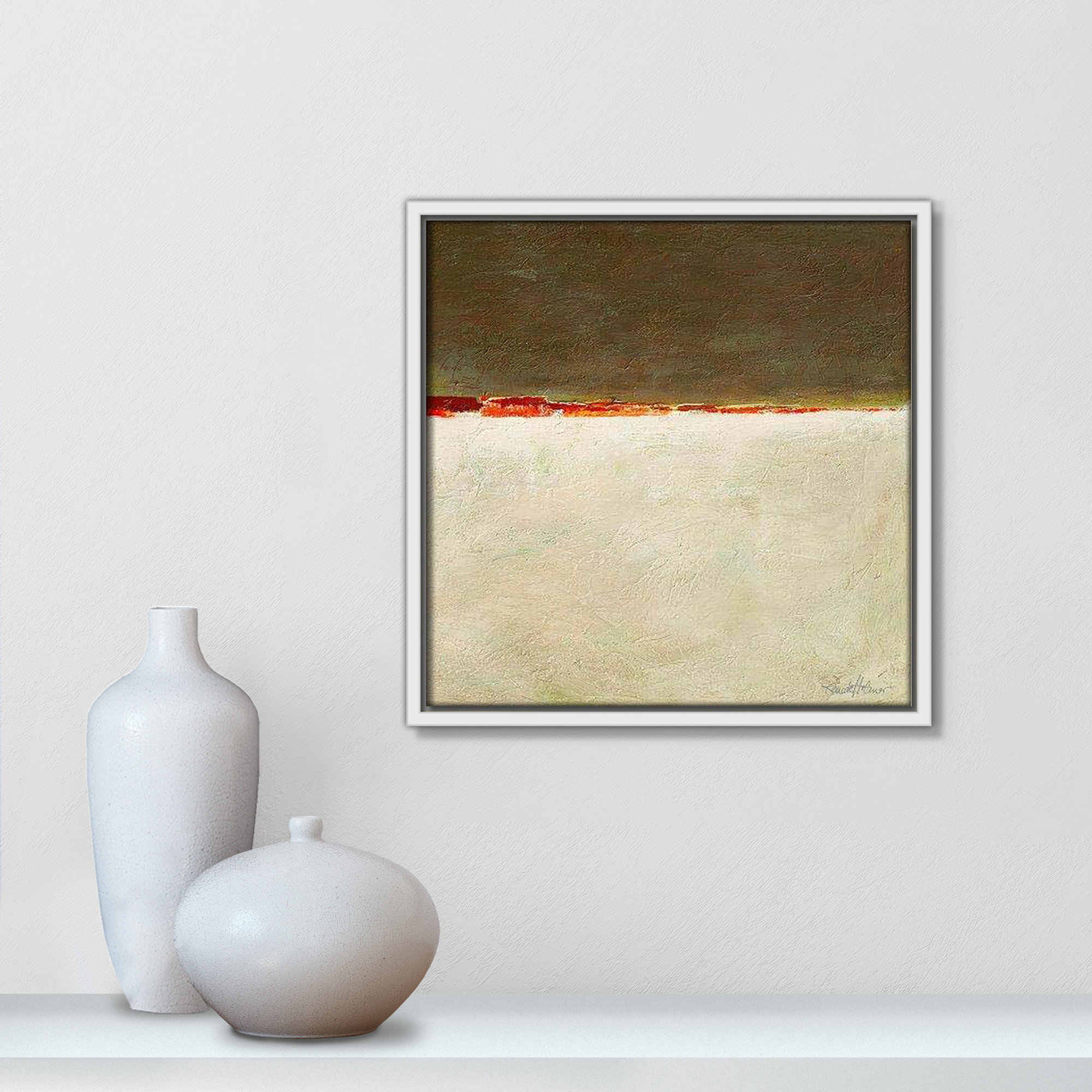 Orange Horizon I by Renate Holzner, White Framed, 13.5'' H x 13.5'' W x 2'' D