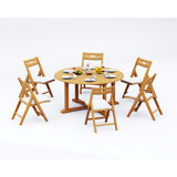 4 Seats 5 Pcs Grade-A Teak Wood Dining Set: 60" Round Table And 4 Surfliner Folding Reclining Arm Chairs #11SL1204
