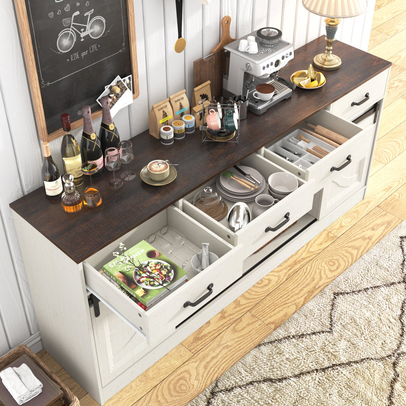 Buffet 70 po, Blanc / Brun