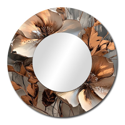 Cuivre métallique et fleurs abstraites chromées I - Miroir moderne pour décoration murale