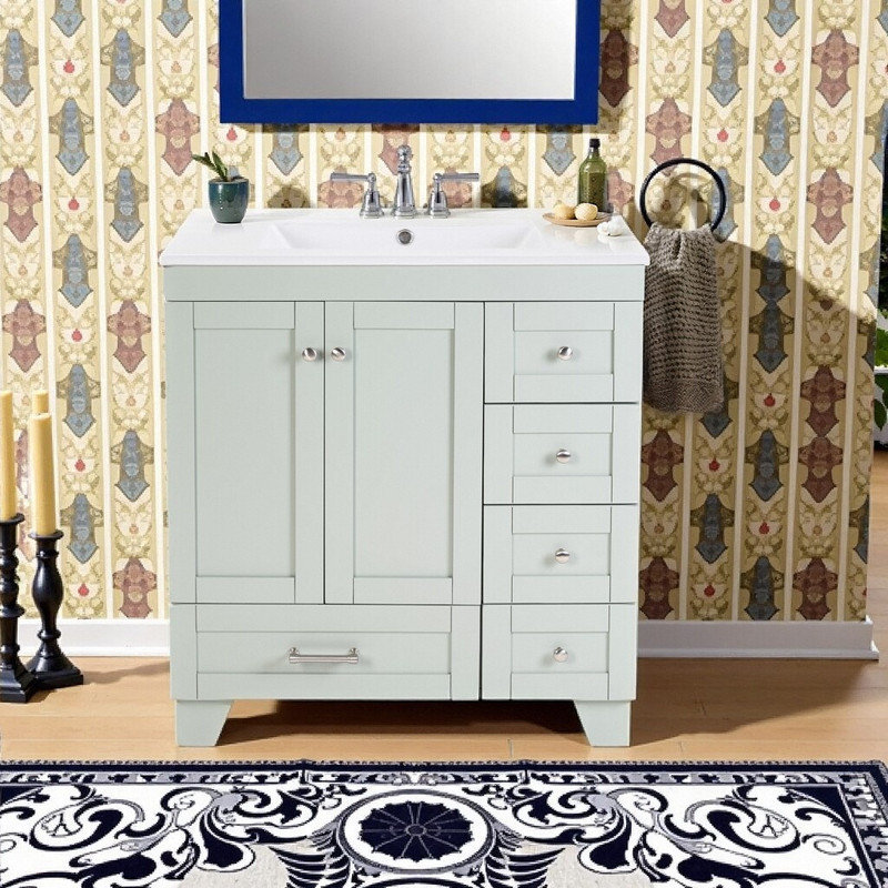 Meuble-lavabo 30 po avec lavabo en céramique, Vert / Argent