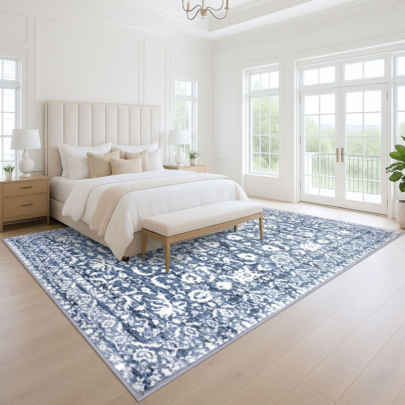 Vintage Floral Printed Washable Non-Slip Area Rug Living Room Rug Bedroom Rugs, Rectangle 9' x 12'