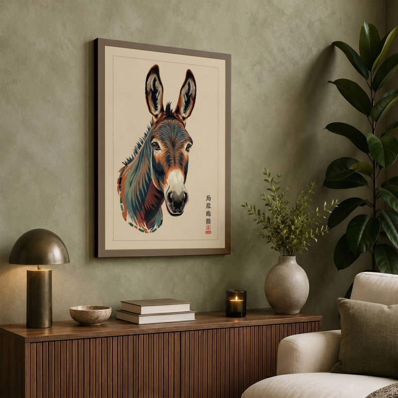 Ceremonial Donkey Japandi - Wrapped Canvas, 18x12 - 45.7 x 30.5 cm, Terracotta Border