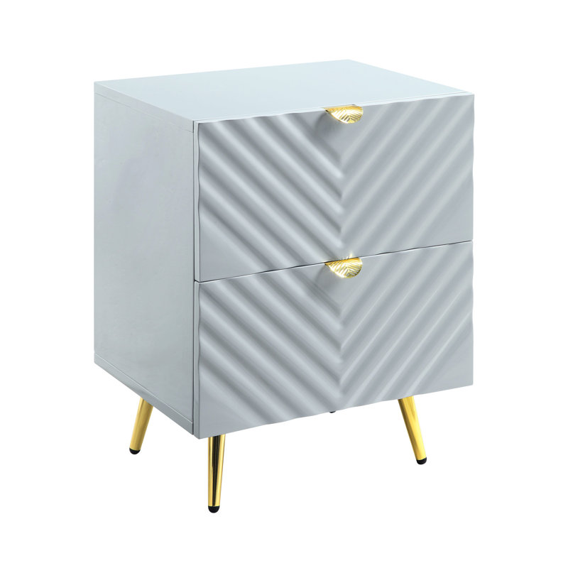 Table de chevet ultra brillante Cory Grey avec capacité de rangement et support en métal