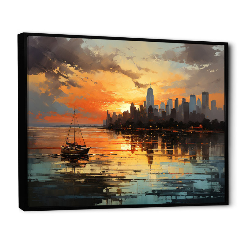 Modernisme urbain I sur toile, Cadre flottant noir, 24" H x 32" W