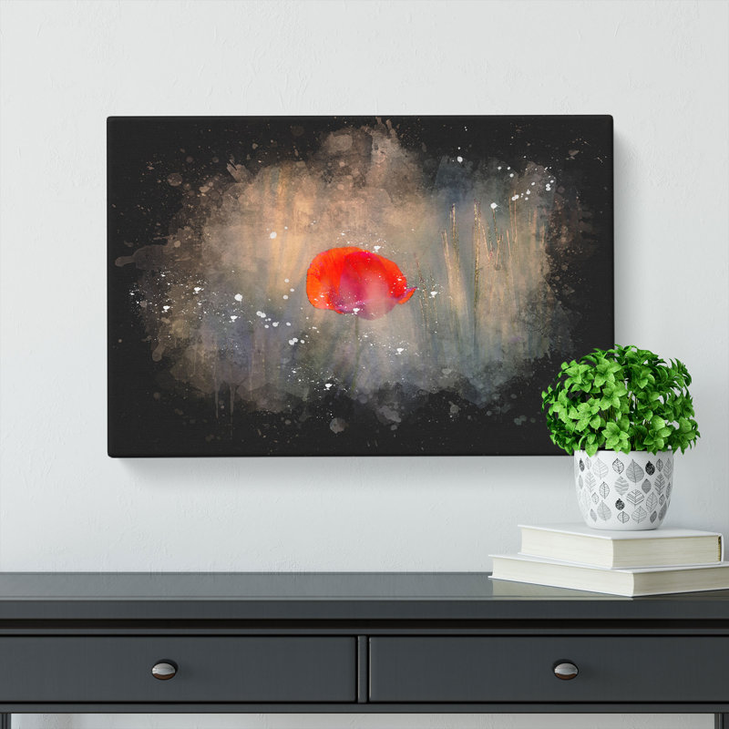 Red Poppy Flower - Wrapped Canvas Painting, 50cm H x 76cm W x 3cm D