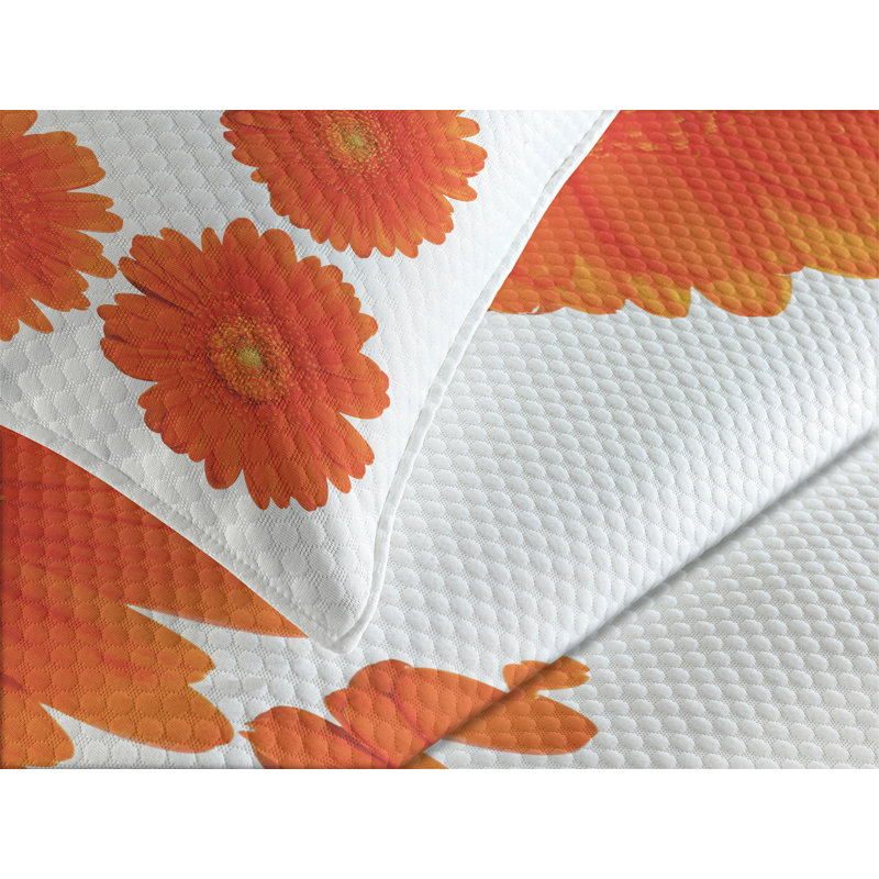 Ambesonne Orange Bedspread Daisy Bouquet Botanical Orange, King Coverlet/Bedspread + 2 Pillow Shams