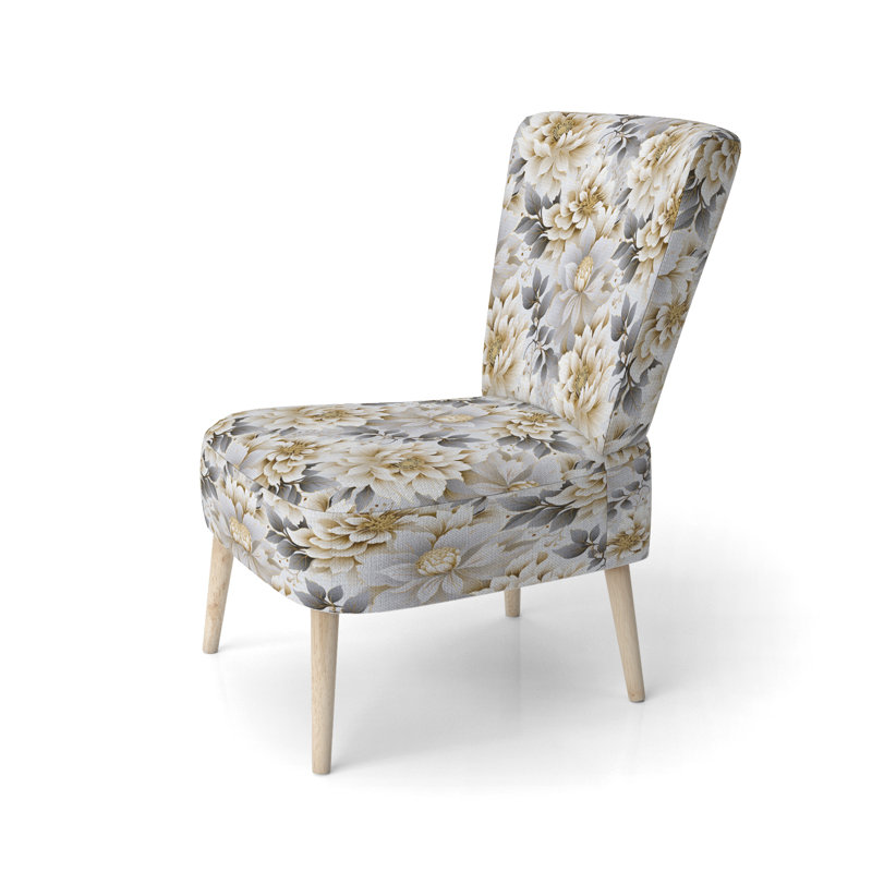 Chaise d'appoint rembourrée blanche et dorée Chrysalemum Mandalas II