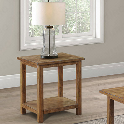 Distressed Brown Wood End Table With Shelf