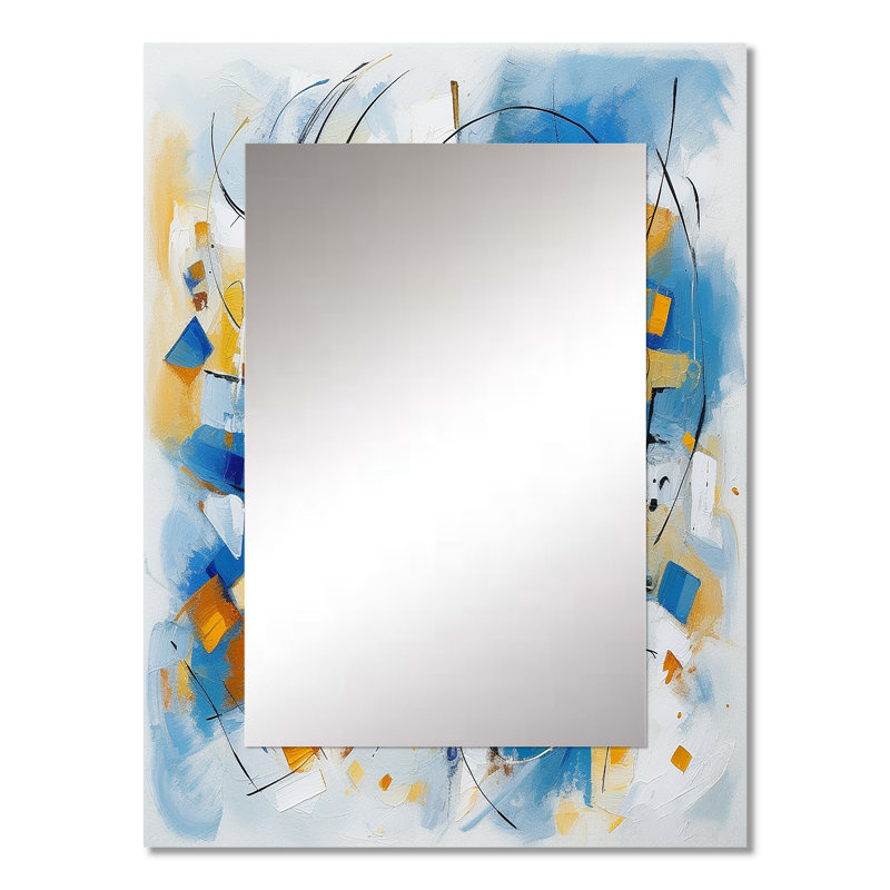 «Blue Abstracted Fractals And Dimensions I - Miroir mural géométrique, miroir décoratif moderne, impression sur métal