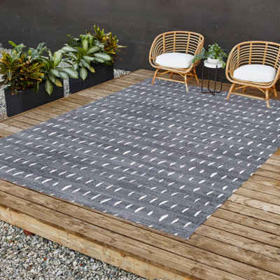 Tapis d'extérieur rectangulaire tissé à plat en polyester / chenille bleu Kensell