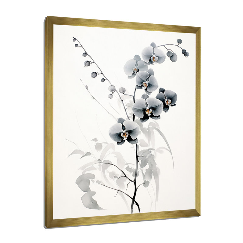 «Cederlind Asian Art Orchids Sumi», reproduction sur toile, H 44 po x l 34 po x P 1,5 po, Encadrement doré