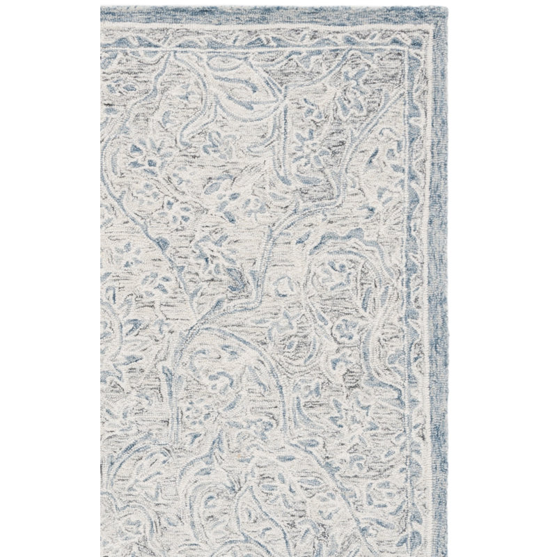 Laine touffetée à la main Juniper Tapis oriental en coton gris / bleu, Rectangle 4 pi x 6 pi
