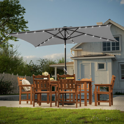 Parasol de table rectangulaire pour terrasse avec lumières solaires 10 pi x 6,5 pi DEL