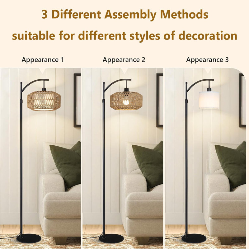 Modern Arc Floor Lamp With Remote Control, Dimmable LED, Adjustable Height, 360° Rotatable Arm, And Dual Lampshades For Living Room, Bedroom, Or Office