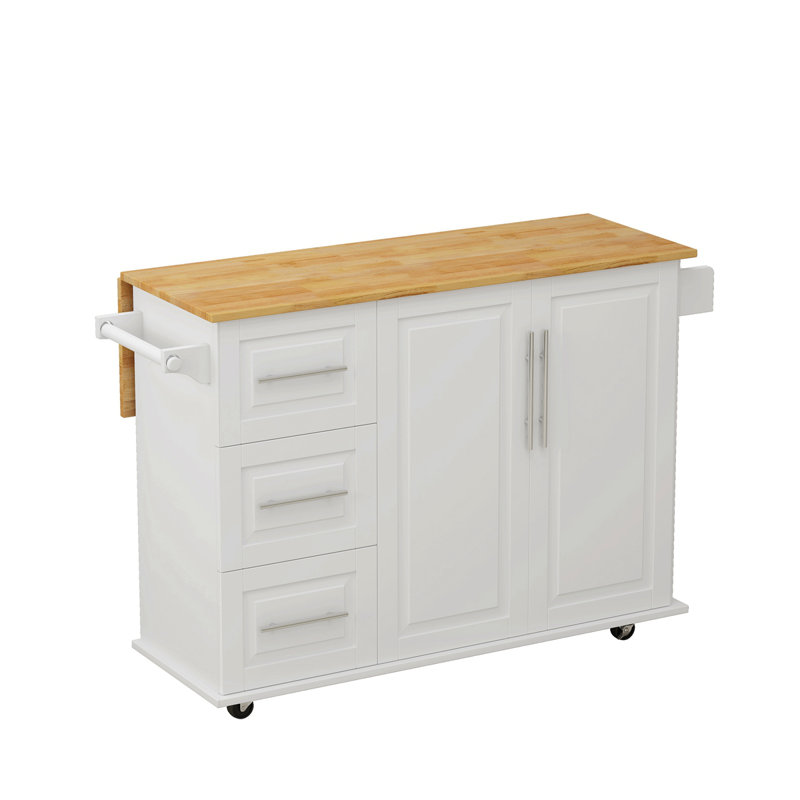 Kitchen Island Cart With 2 Door Cabinet And Three Drawers,43.31 Inch Width With Spice Rack,Towel Rack (White)