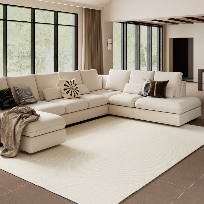Tapis de couleur unie lavable à la machine 5 pi x 7 pi Cashmere-Feel avec envers antidérapant et bordure durable