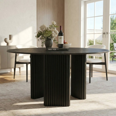 52" Modern Round Wood Dining Table With 3 Legs Oak Kitchen Table For Seats 6