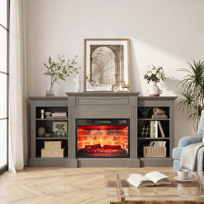64.7" Modern Farmhouse Tv Stand With Electric Fireplace ,Open Shelving Design For Living Room Or Bedroom