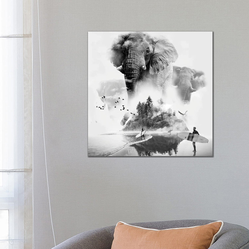 Elephant In The Mist Surfer by David Loblaw - Print on Canvas, Wrapped Canvas, 66.04 cm H x 66.04 cm W x 1.91 cm D