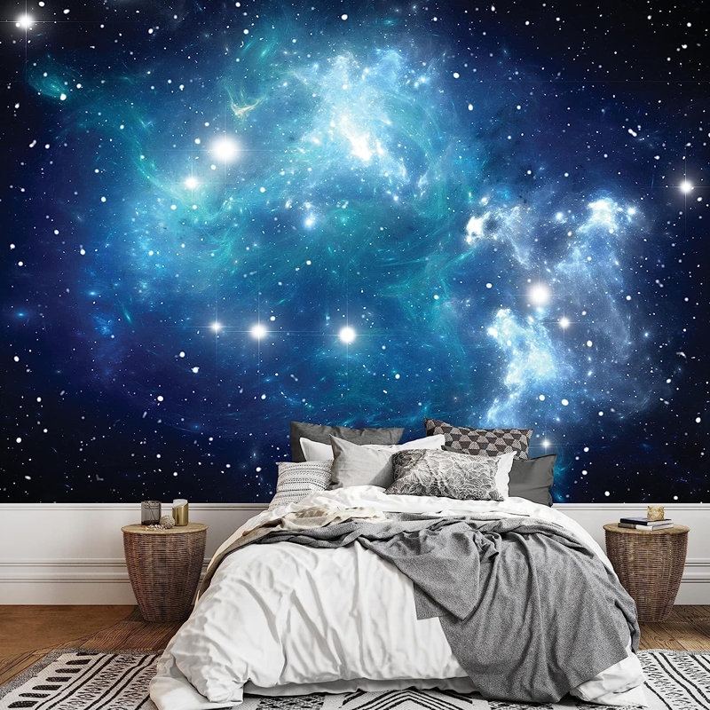Planète dans l'espace Galaxie nuances de bleu dans une mer d'étoiles à peindre, L 100 po x l 144 po