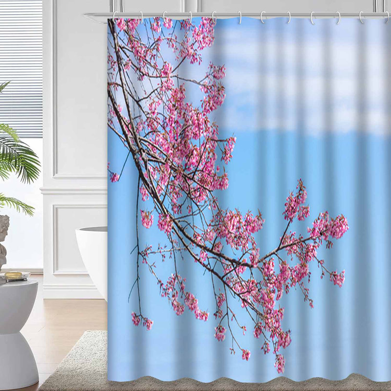 Rideau de douche Cherry Tree Branches Sky Blossom avec 12 crochets, 72" L x 72" W