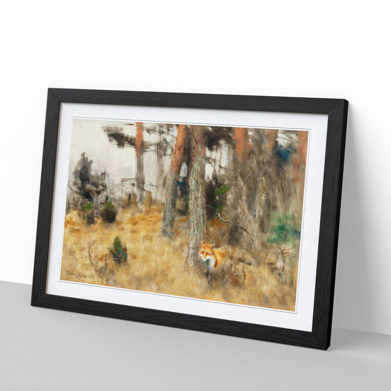 Roaming Fox by Bruno Liljefors - Picture Frame Painting, Black Framed, 48cm H x 65cm W x 2cm D