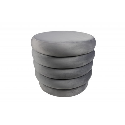 21" Gray Velvet Tufted Round Cocktail Ottoman