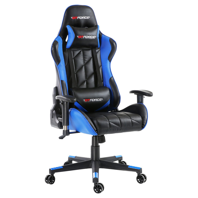 Brayden Studio Foreston Reclining Faux Leather PC & Racing Game Chair, Blue/Black