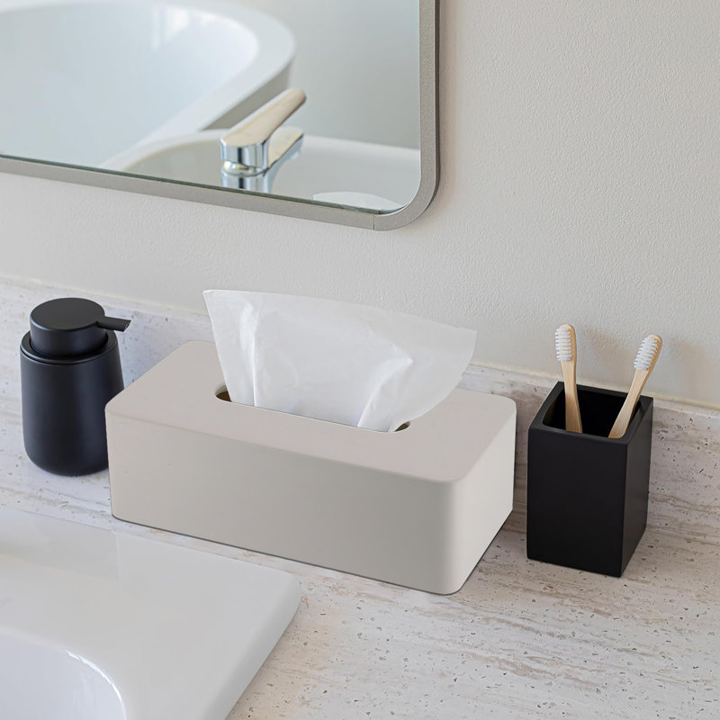 Minimalist Beige Tissue Box Cover, White