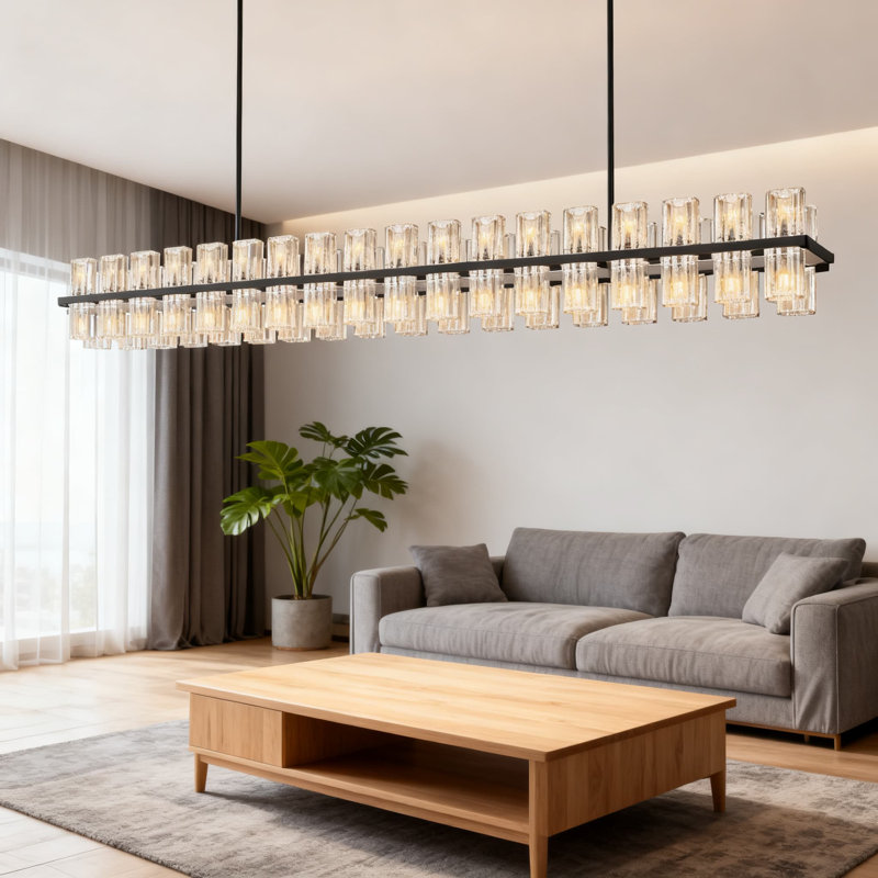 Modern Rectangular Crystal Chandelier With Adjustable Height For Dining Room Living Room Kitchen Island Includes 80 G4 Bulbs