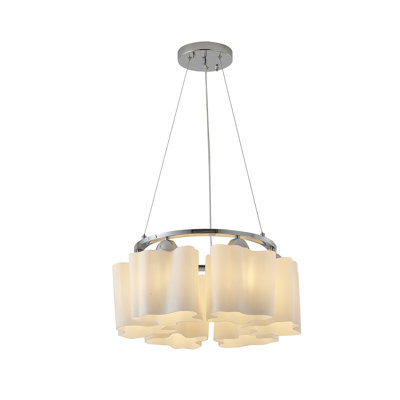Lustre en chrome 6 lumières avec abat-jour en verre opale blanc