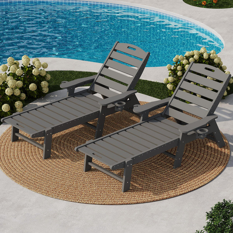 Méridienne d'extérieur en PEHD, chaises de piscine surdimensionnées en PEHD à 5 positions, chaises de piscine, Gris