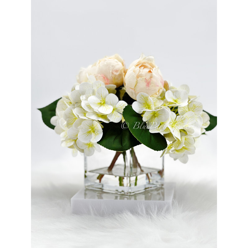 Centre de table artificiel en pivoines et hortensias artificiels, Crème, crème