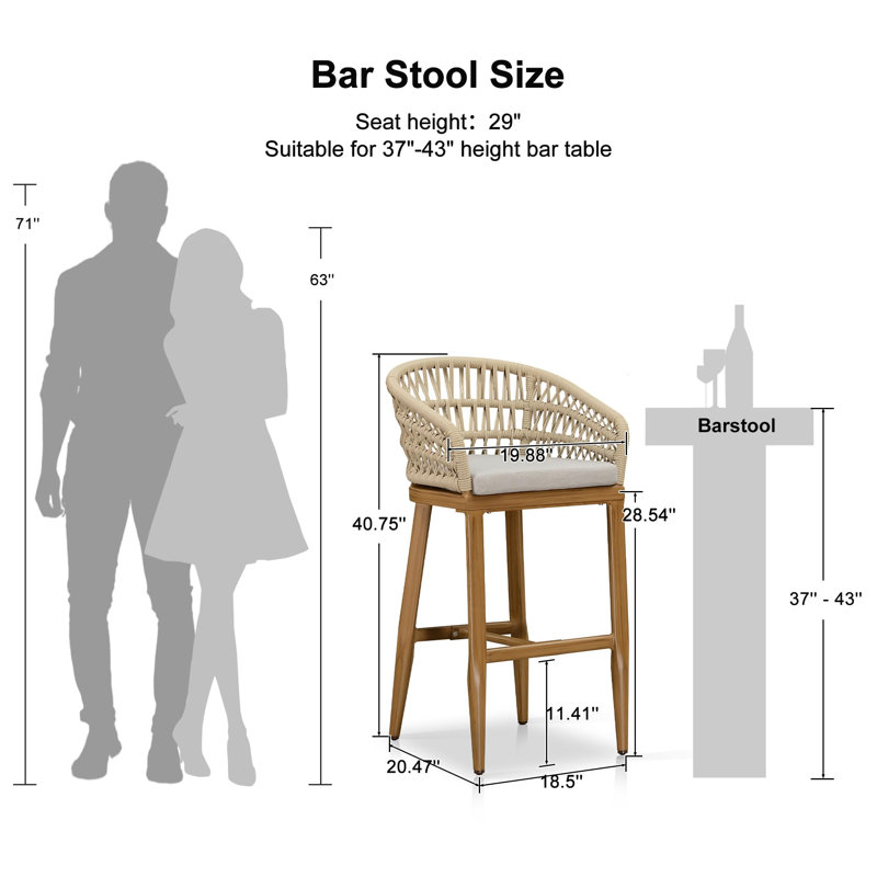 Tabouret de bar d'extérieur avec coussin imperméable 28,54 po Alhan, Teck