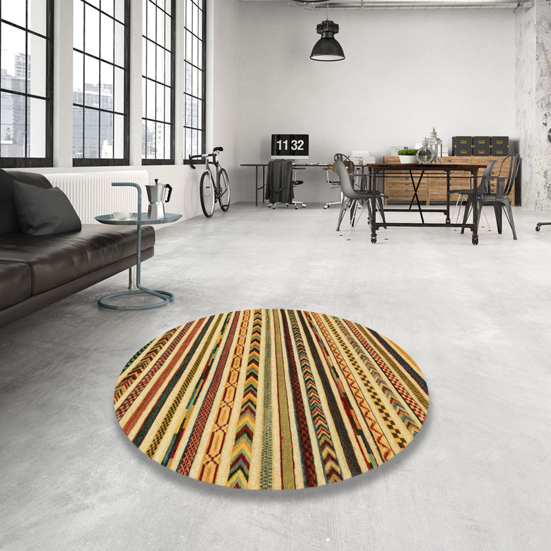 Tapis 100% abstrait 2318 lavable à la machine, Rond 6 pi